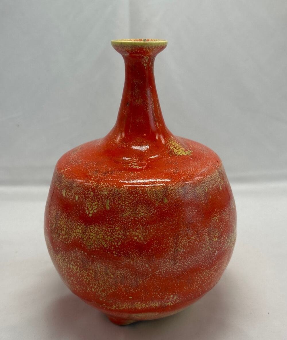 William & Polia Pillin W+P Pillin Red Lava Glaze Vase 9" MCM Signed EUC Vintage